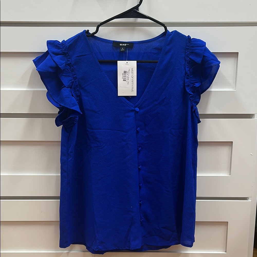 Mine Blue Ruffled Cap Sleeve Blouse Size S